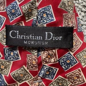 Dior Red and Blue Patterned Tie-made in USA